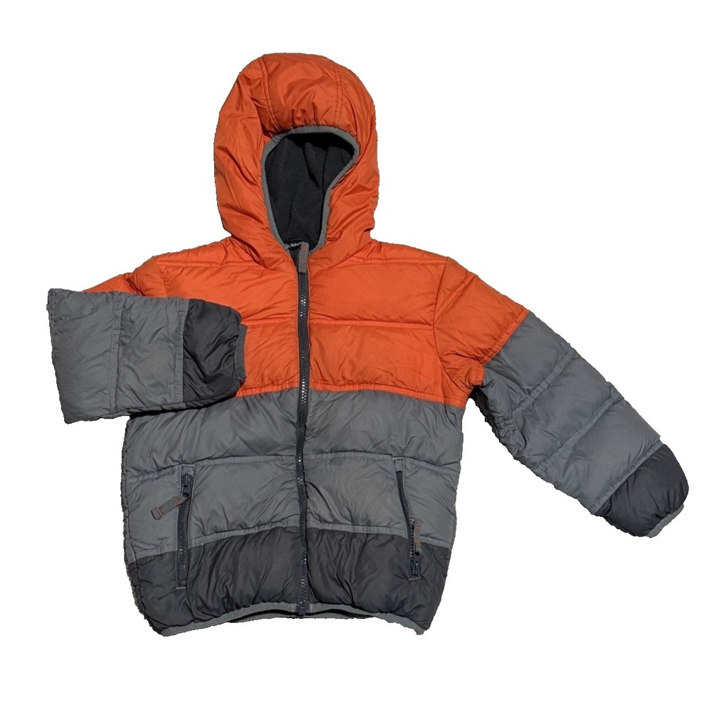 Snozu Kids' Toddler Puffer Jacket with Hood,‎ Size 5, Orange & Grey, Warm